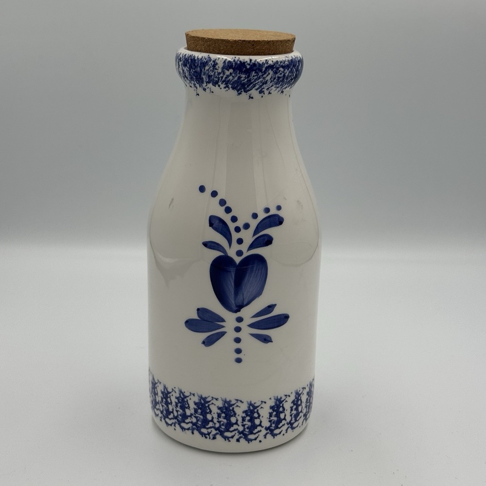 Dairy Bottle Cork Blue & White Folk Art Decor VG
